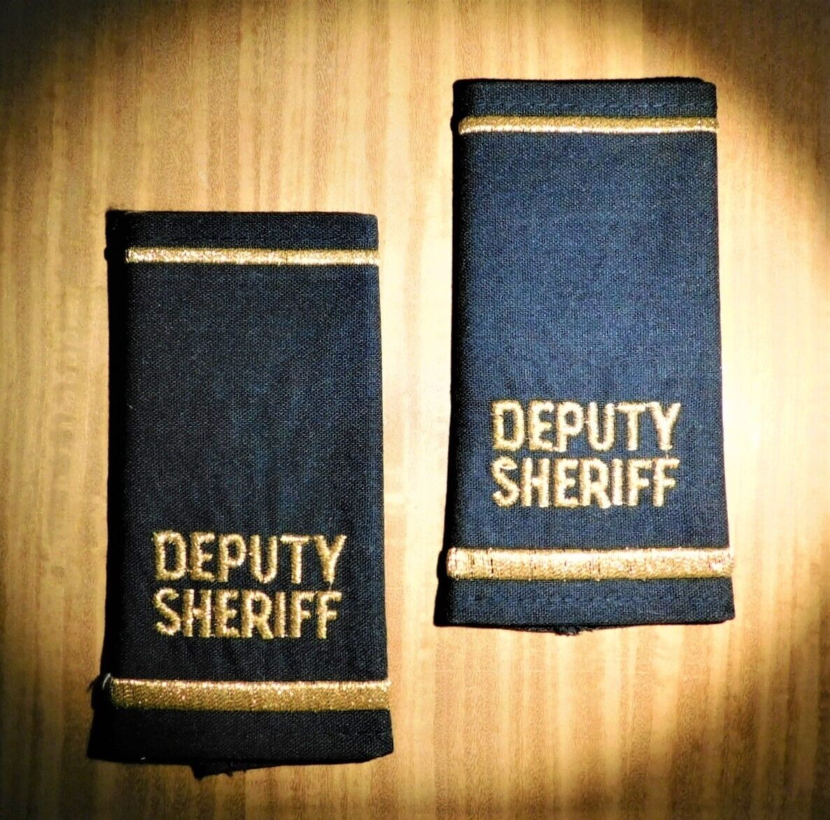 GEMSCO NOS UNIFORM EPAULETTES - DEPUTY SHERIFF - BLACK with GOLD LUREX LETTERING