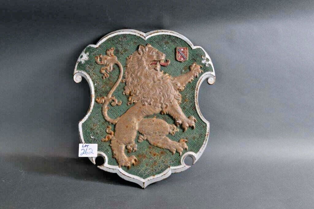 Antique Shield, Heavy Metal Shield with Gold Lion,Man Cave Piece, Early 1900s 