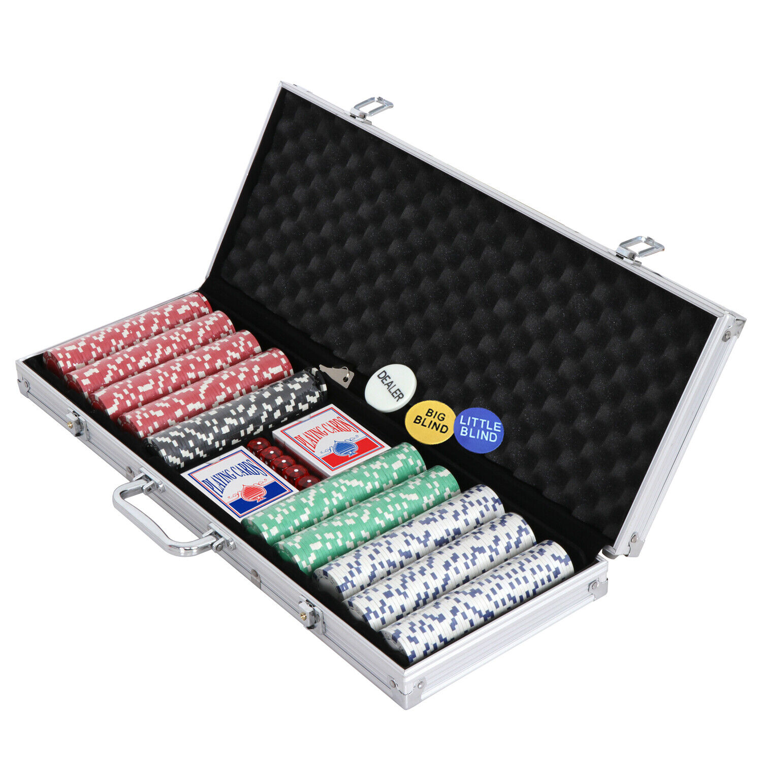 500 PCS Chips Poker Dice Chip Set Cards Blackjack w/ Aluminum Case Portable