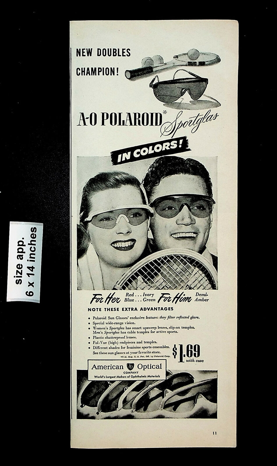 1946 American Optical A-O Polaroid Sportglas Sunglasses Vintage Print Ad 25900
