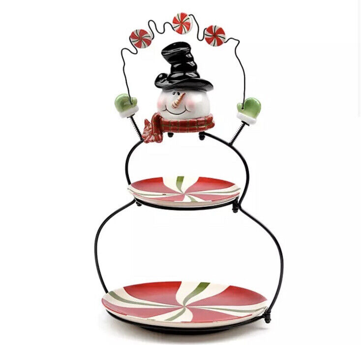Candy-Stripe Snowman Double Server Server measures approximately 13\