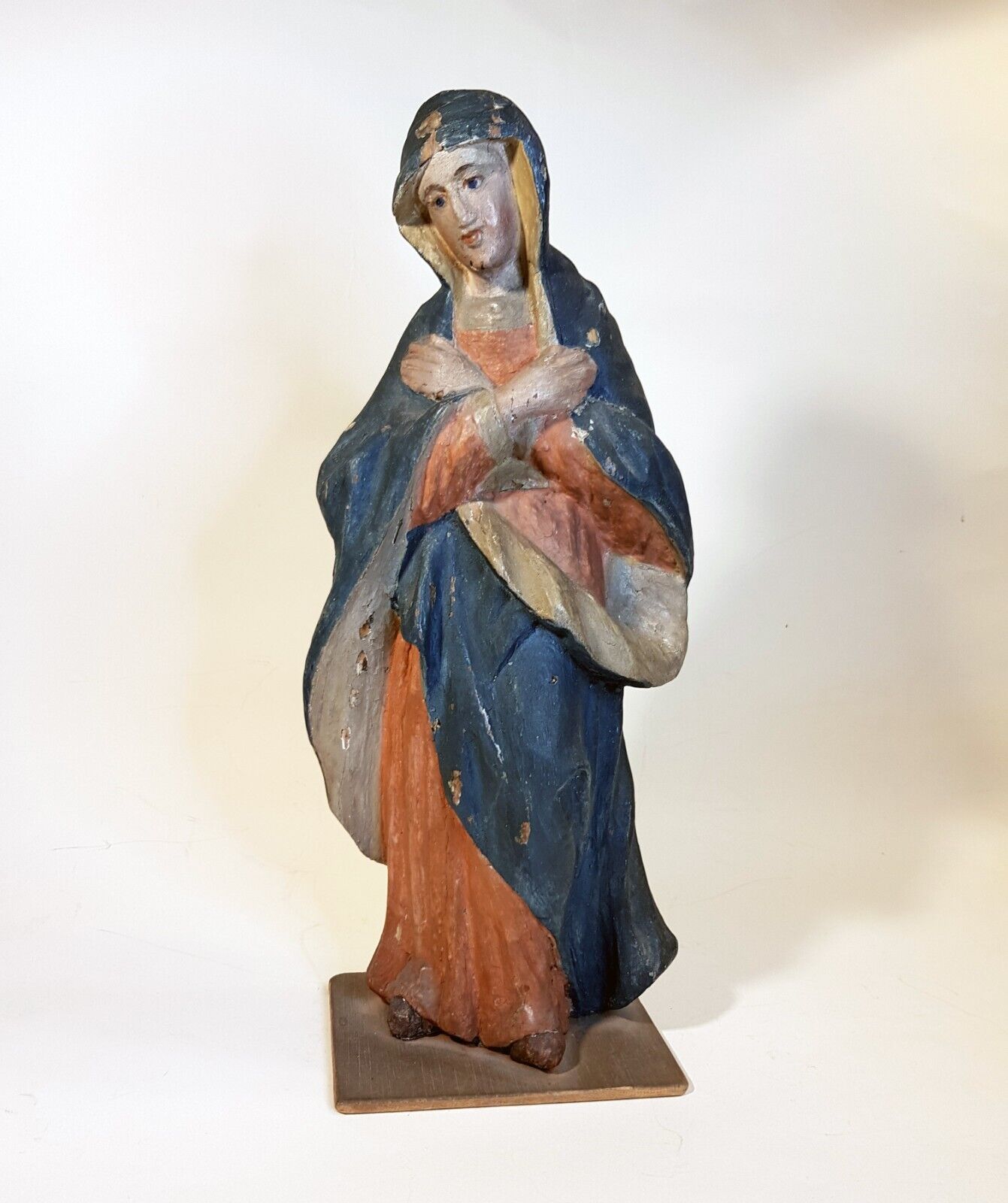 Antique Virgin Mary wood figure hand carved & painted  baroque style 18th/19th c