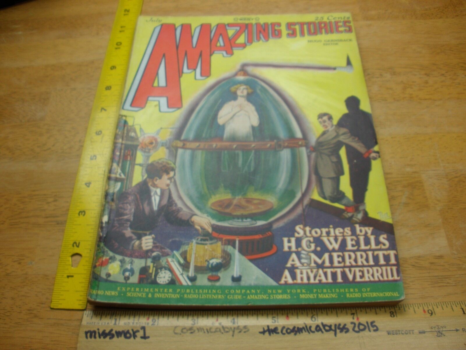 Amazing Stories Jul 1927 ORIGINAL pulp magazine HG Wells Verrill Merritt V2 #4