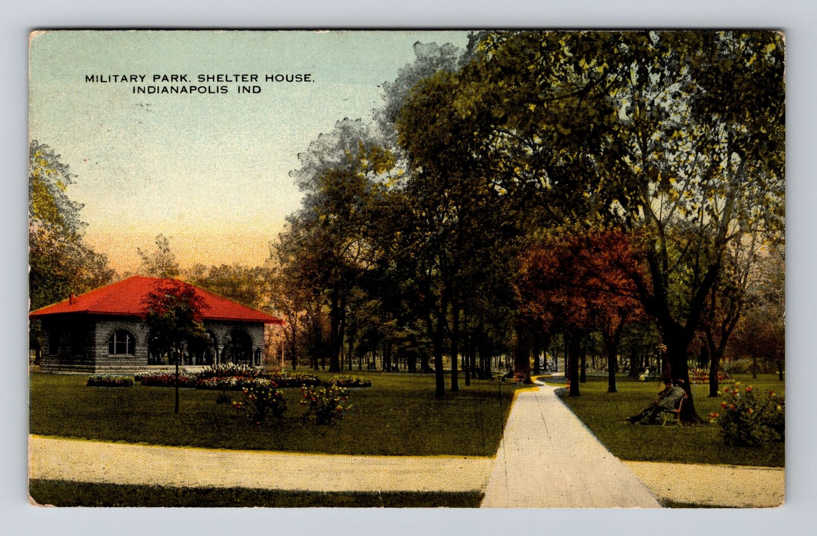 Indianapolis IN-Indiana, Miliutary Park Shelter House, c1916 Vintage Postcard
