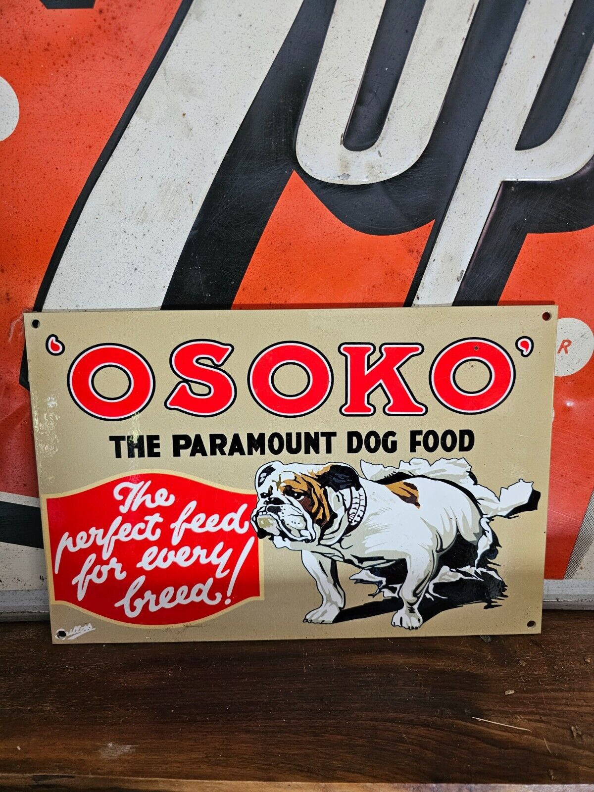 1960\'S VINTAGE OSOKO PARAMOUNT DOG FOOD PORCELAIN HEAVY METAL SIGN 12\