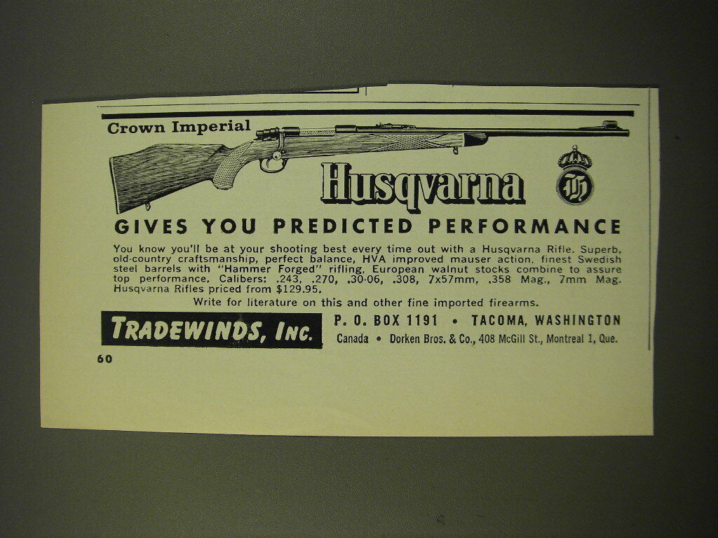 1963 Tradewinds Husqvarna Crown Imperial Rifle Ad - Gives you predicted