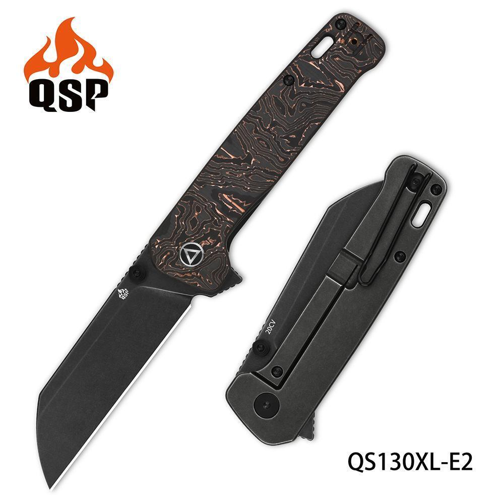 QSP Penguin Plus Folding Knife Copper Foil/CF Handle 20CV Plain Edge QS130XL-E2