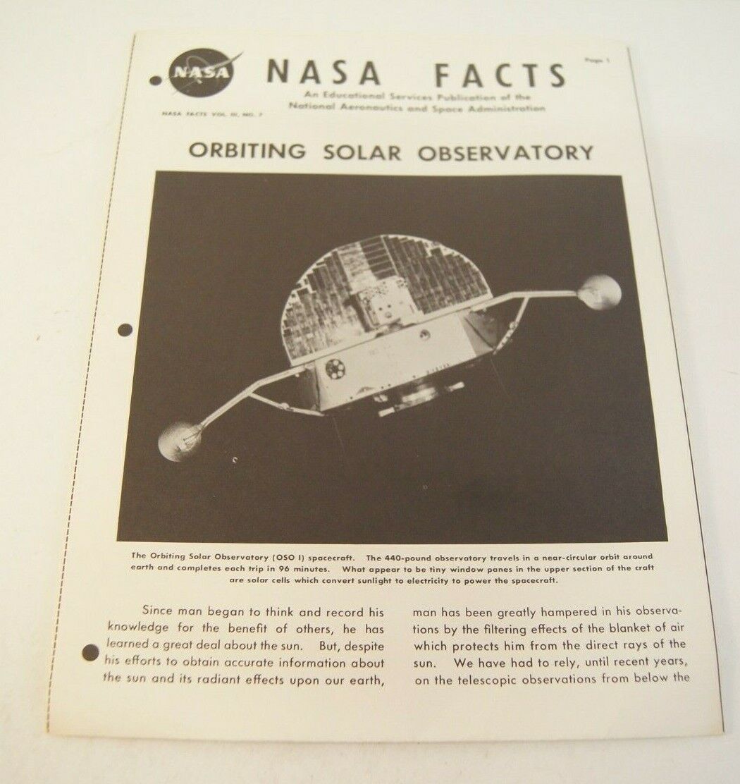 NASA Facts Orbiting Solar Observatory Vintage Paper Periodical Vol. III No. 7