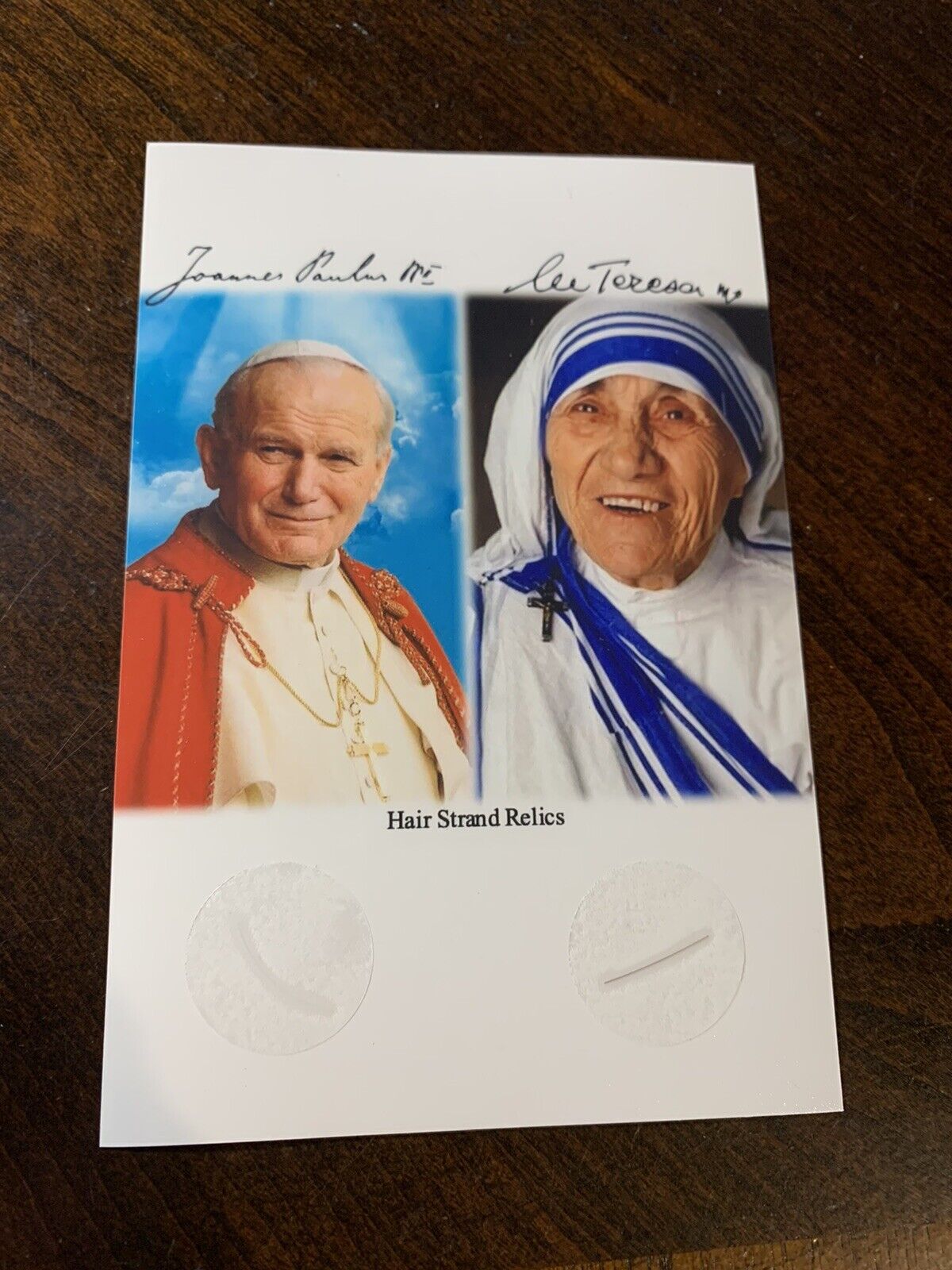 Saint Mother Teresa & Pope John Paul II Hair Strand lock Relic Catholic COA Dual