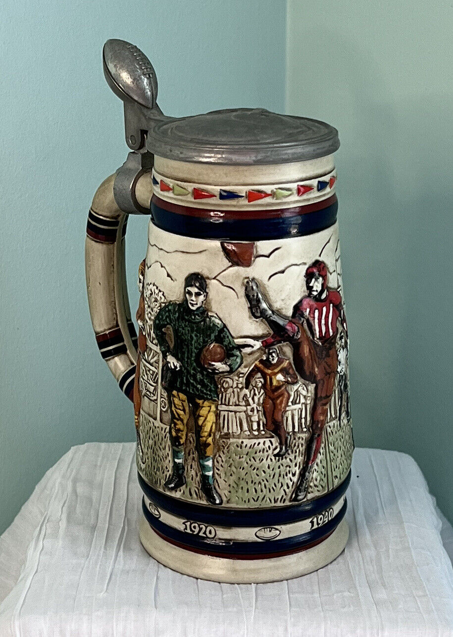 Vintage 1983 Avon Beer Stein Handcrafted in Brazil Football Numbered Lidded 
