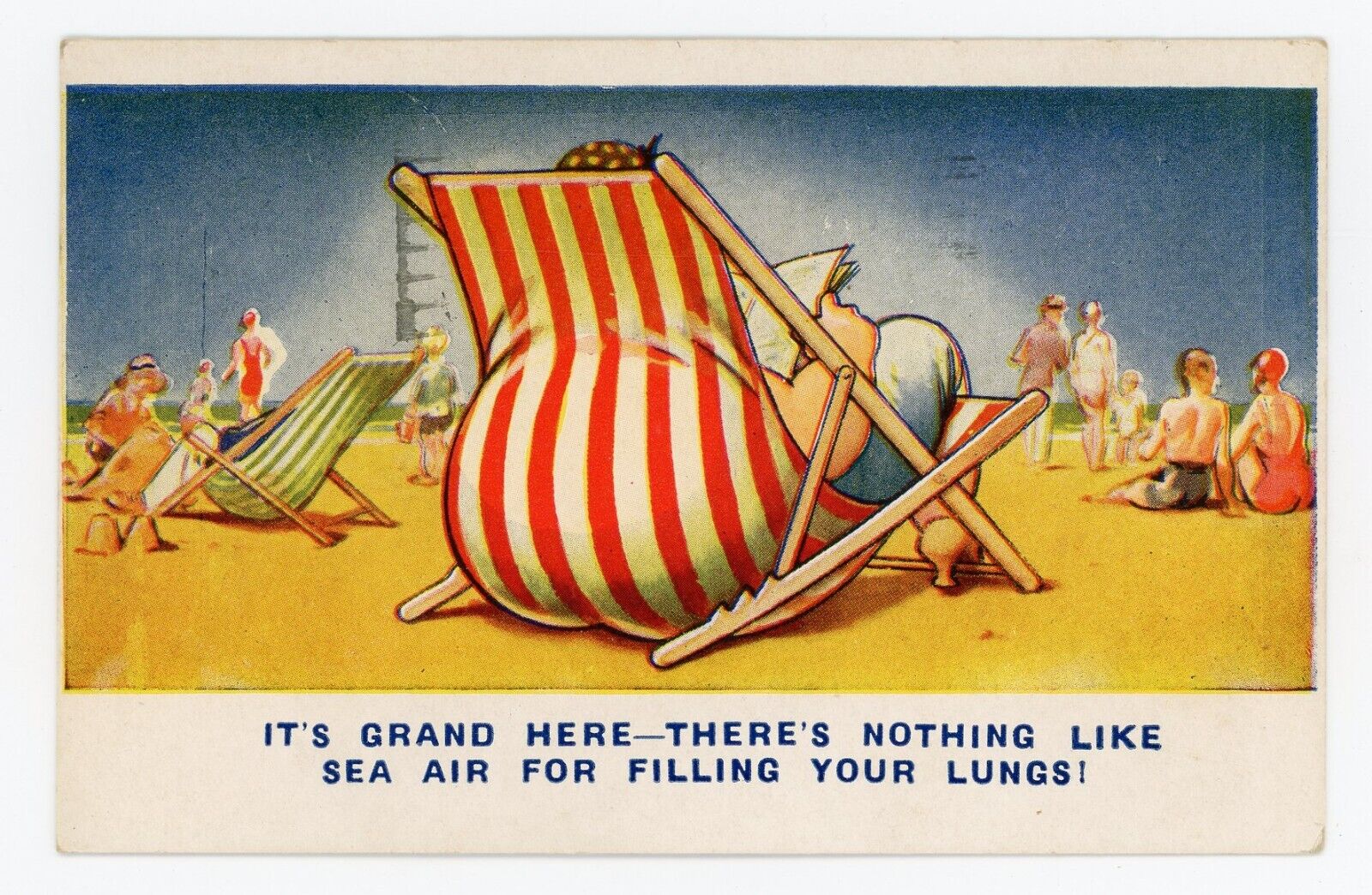 Postcard Bamforth Vacation Comic It's Grand Here Sea Air Filling Lungs Posted 44