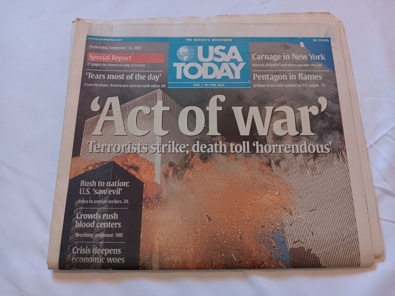USA Today September 12, 2001 Full Newspaper 9/11 “Act of War” COMPLETE VERY NICE