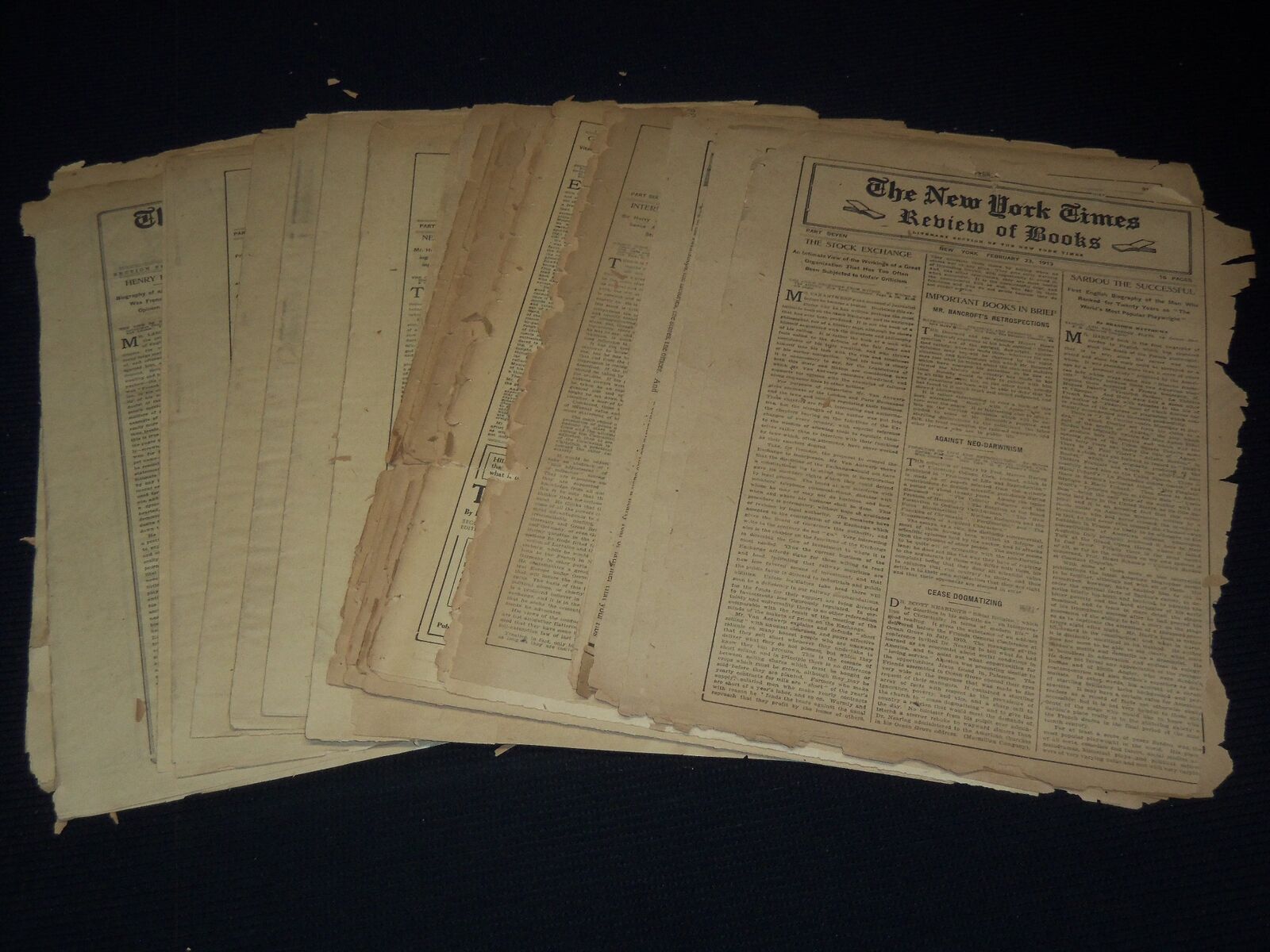 1913 NEW YORK TIMES NEWSPAPER BOOK REVIEW SECTIONS LOT OF 15 ISSUES - O 3221B