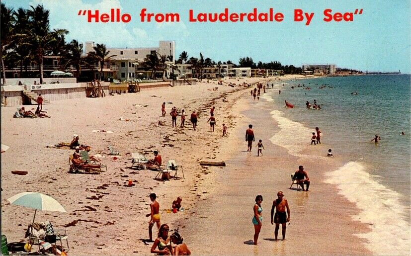 Vintage Postcard Lauderdale by the Sea FL Florida Sun Bathers Beach         C-58