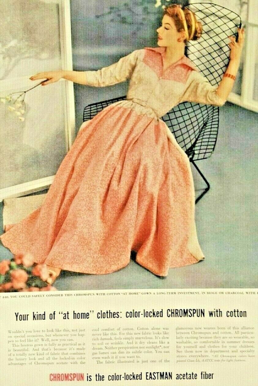 Vintage Life Magazine Ad 1954 Eastman Chromspun w/ Cotton Fabric Clothing Dress