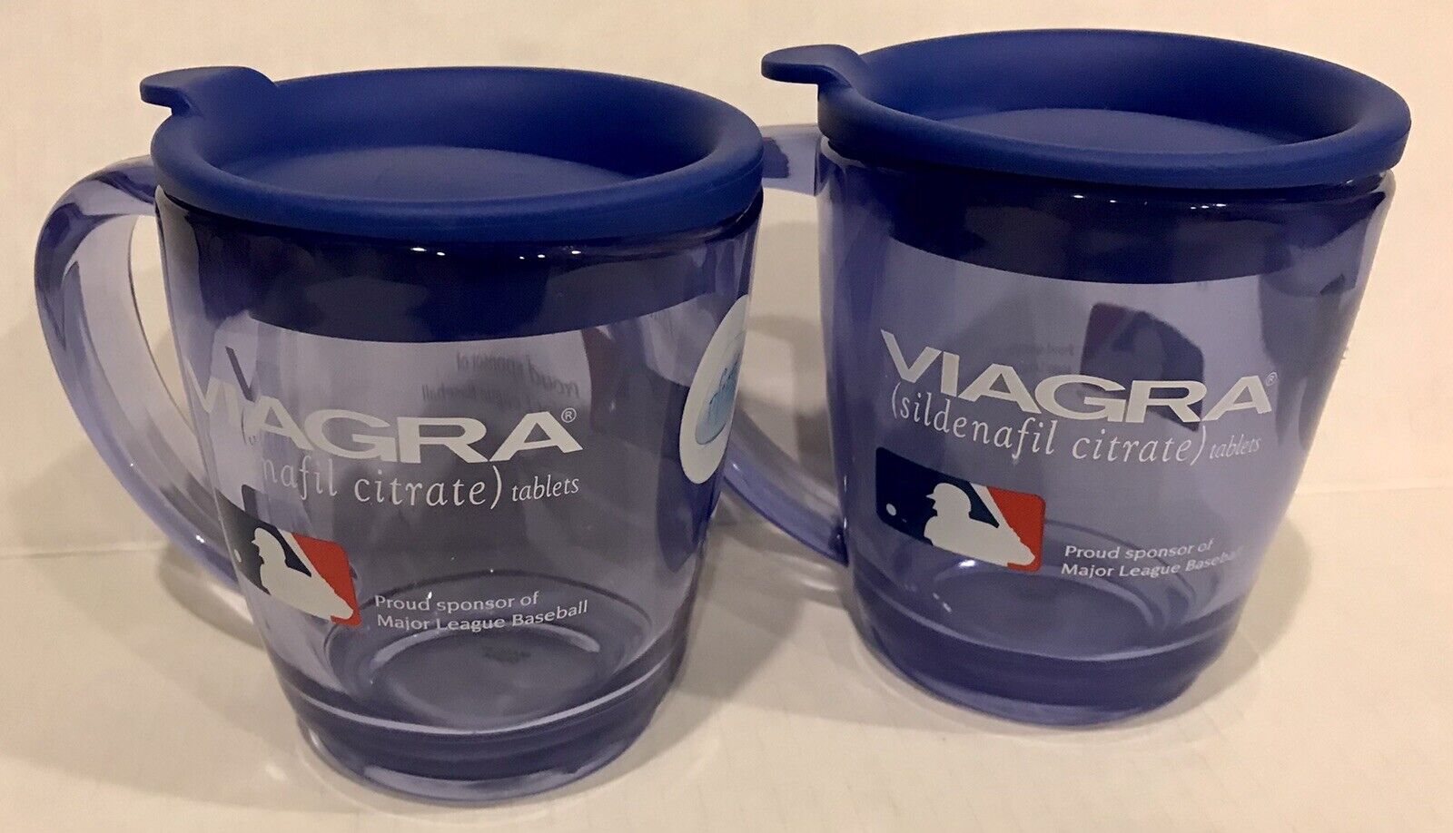 Pfizer VIAGRA MLB Logo Blue Pill Coffee Cup Mug w/Lid 2002 Baseball New