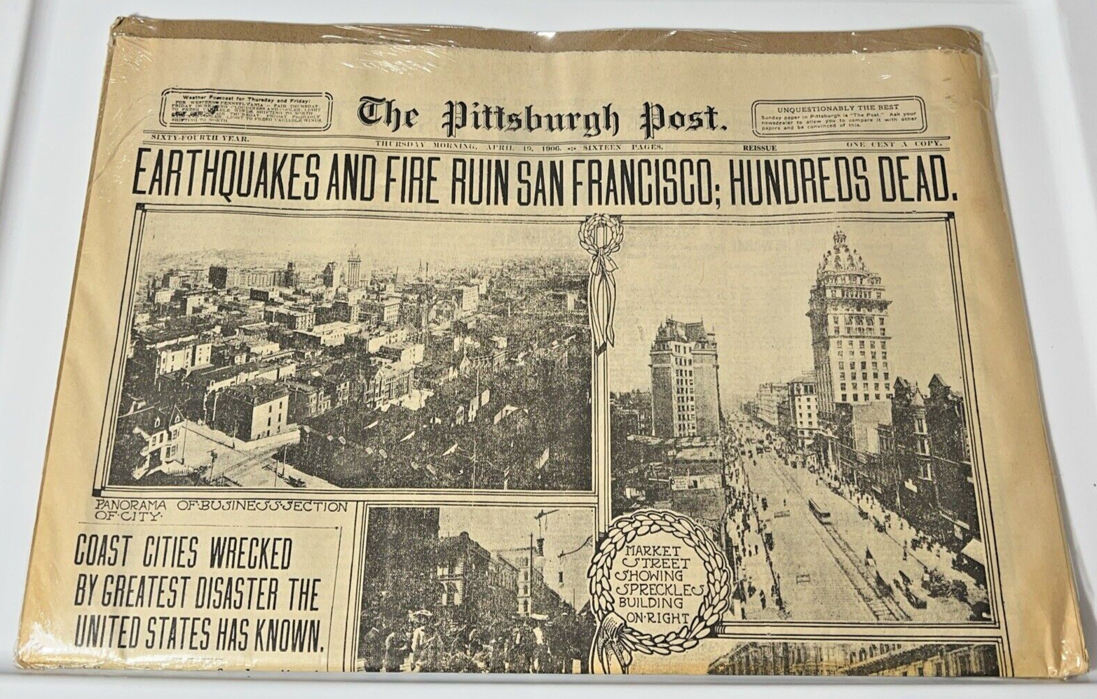 Original April 19, 1906 Pittsburgh Post San Francisco Earthquake-Vintage History