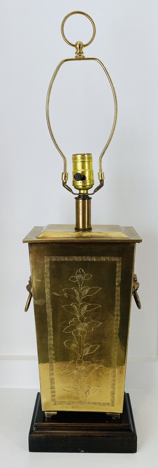Vintage Frederick Cooper Etched Brass Chinoiserie Tea Canister Foo Dog Lamp MCM