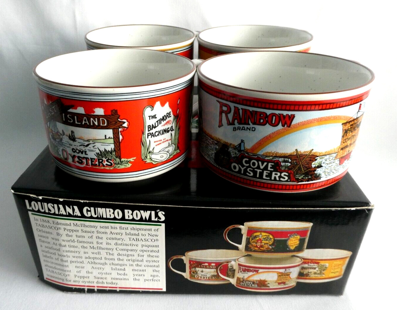 Set of 4 Tabasco Brand Louisiana Gumbo Bowls McIlhenny Co Seafood Oyster Dishes