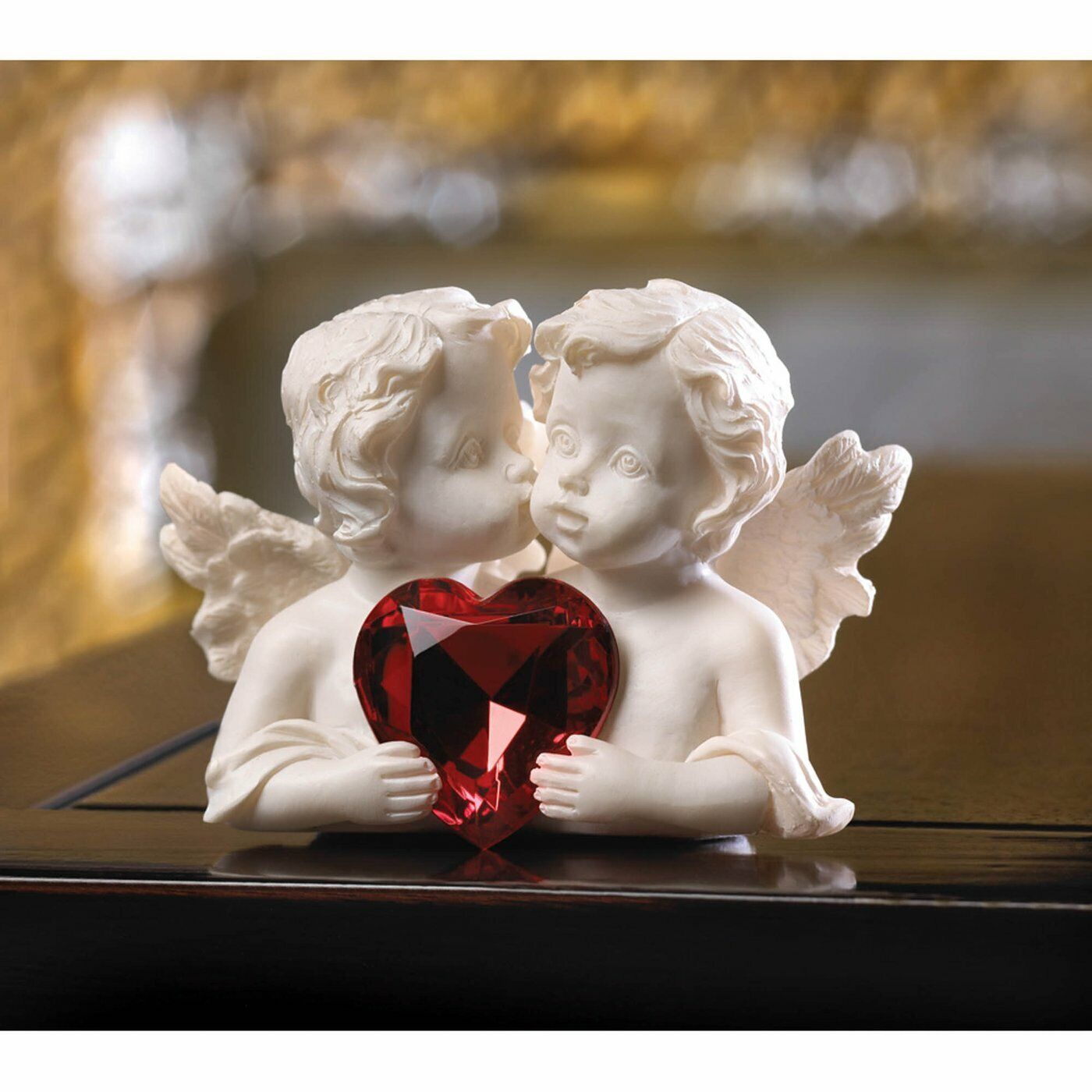 White Polyresin Two In Love Cherub Tabletop Centerpieces Figurine Indoor Decor
