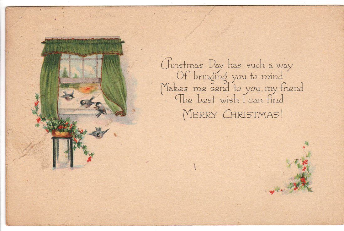 Vintage Postcard Christmas Greeting post 1924 to Mrs Sherrett Broadalbin NY