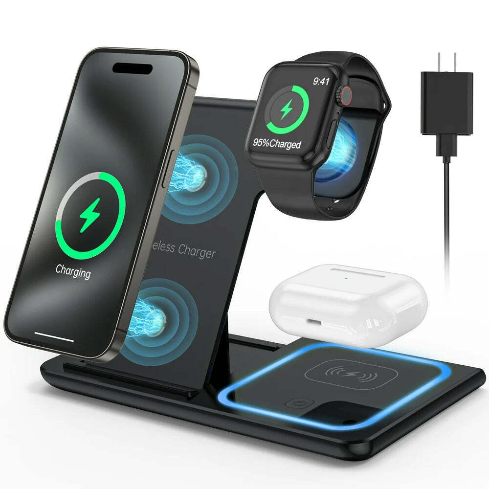 3 in 1 Wireless Charger, 18W Fast Charger Pad Stand Charging Station Dock for