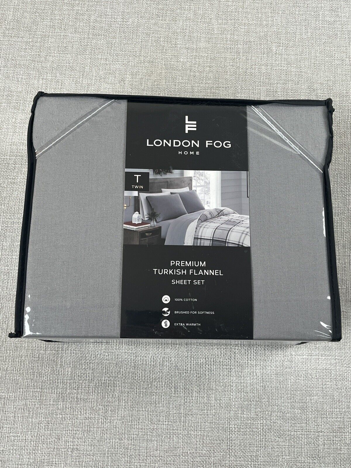 London Fog Home Premium Turkish Flannel Sheet Set, Gray, Twin Size New Soft