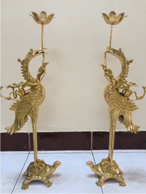Combo 2pcs of Handcrafted Pure Copper Crane Statues Traditional ĐẠI BÁI Việt nam