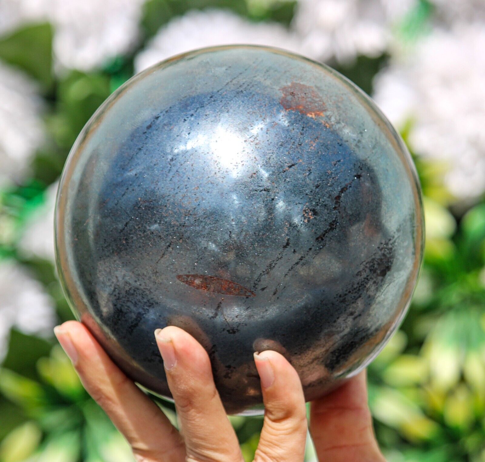 Large 125MM Silver Hematite Crystal Chakras Healing Energy Stone Sphere Ball