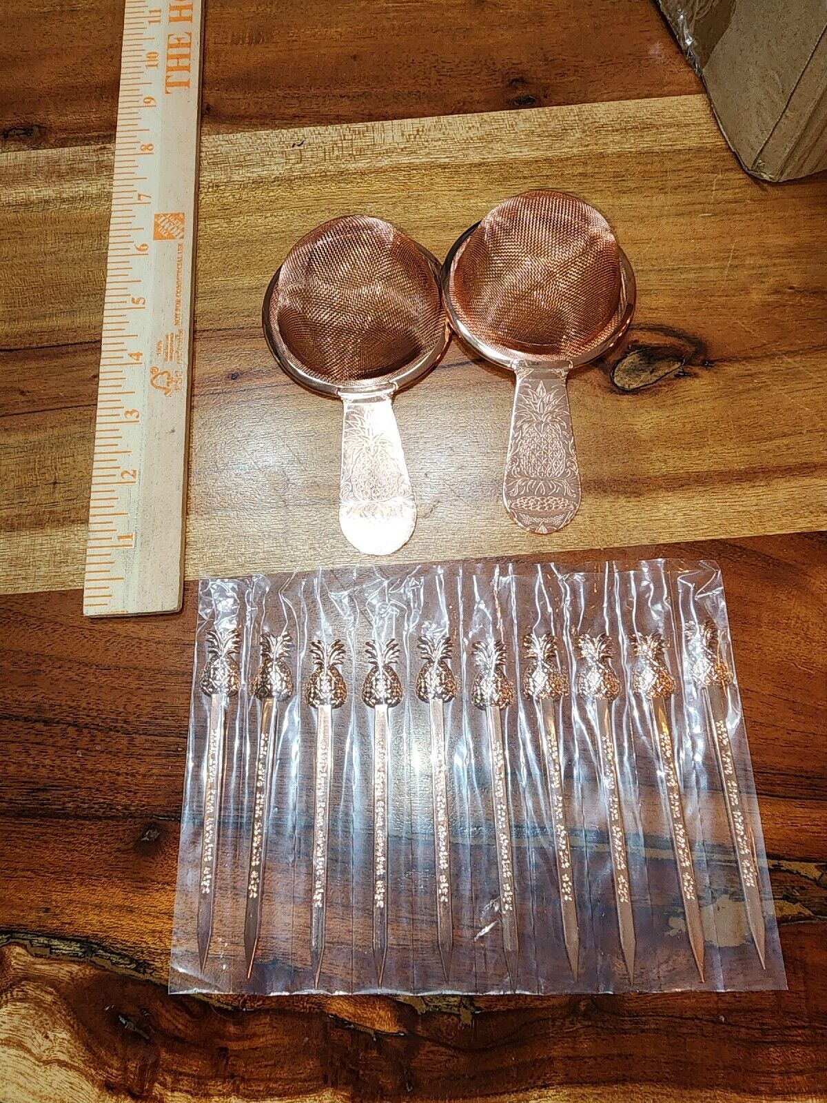 Lot of 2 Absolut Elyx Copper Vodka 2 strainer toothpicks Wheat Leaf Design NIB 