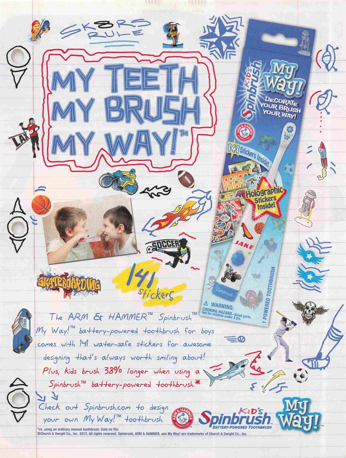 Kids Spinbrush Arm & Hammer Battery Toothbrushy2K 2000S Vtg Print Ad 8X11