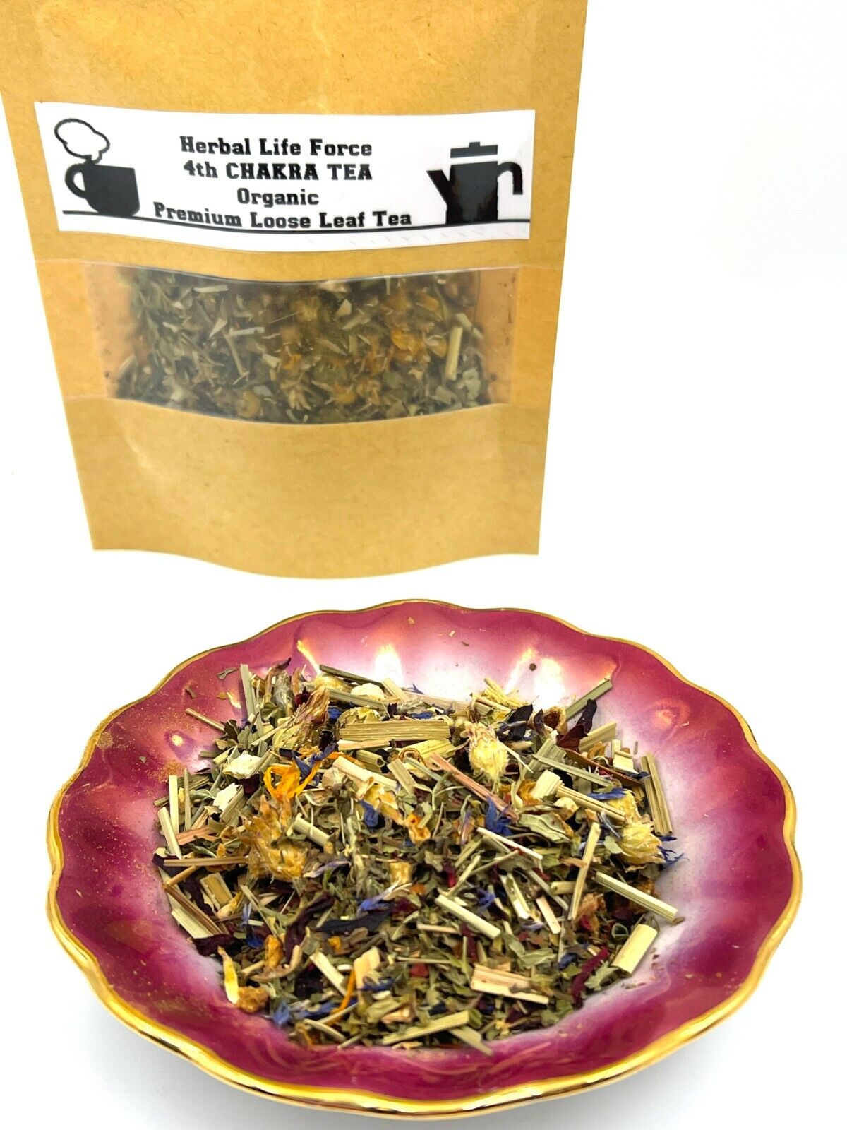 4th CHAKRA Organic Herbal Loose Leaf Tea  Infused with Pink Quartz 