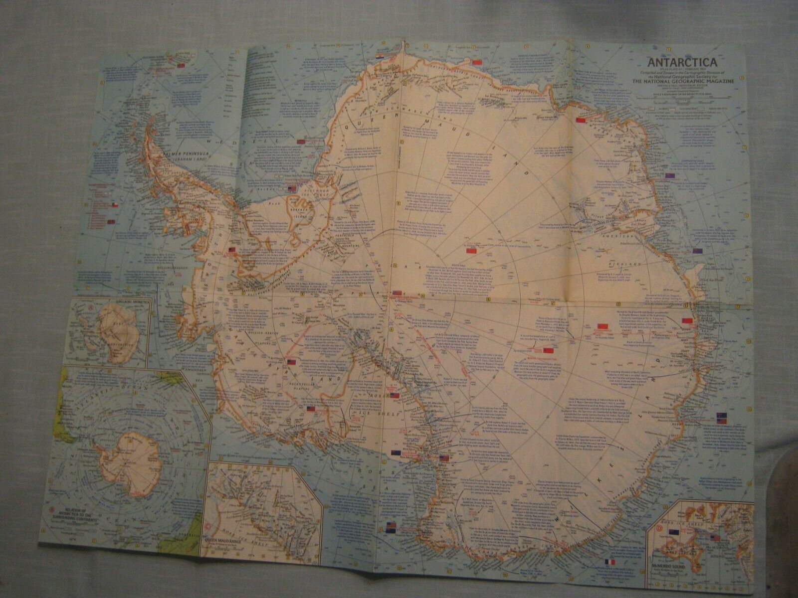 VINTAGE ANTARCTICA MAP National Geographic February 1963 