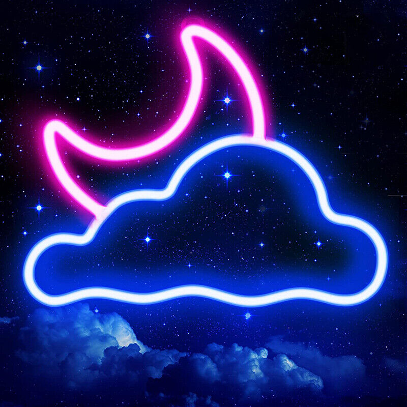 LED Neon Sign Cloud Moon Light Wall Neon Light Battery/USB Operated Lamp Night