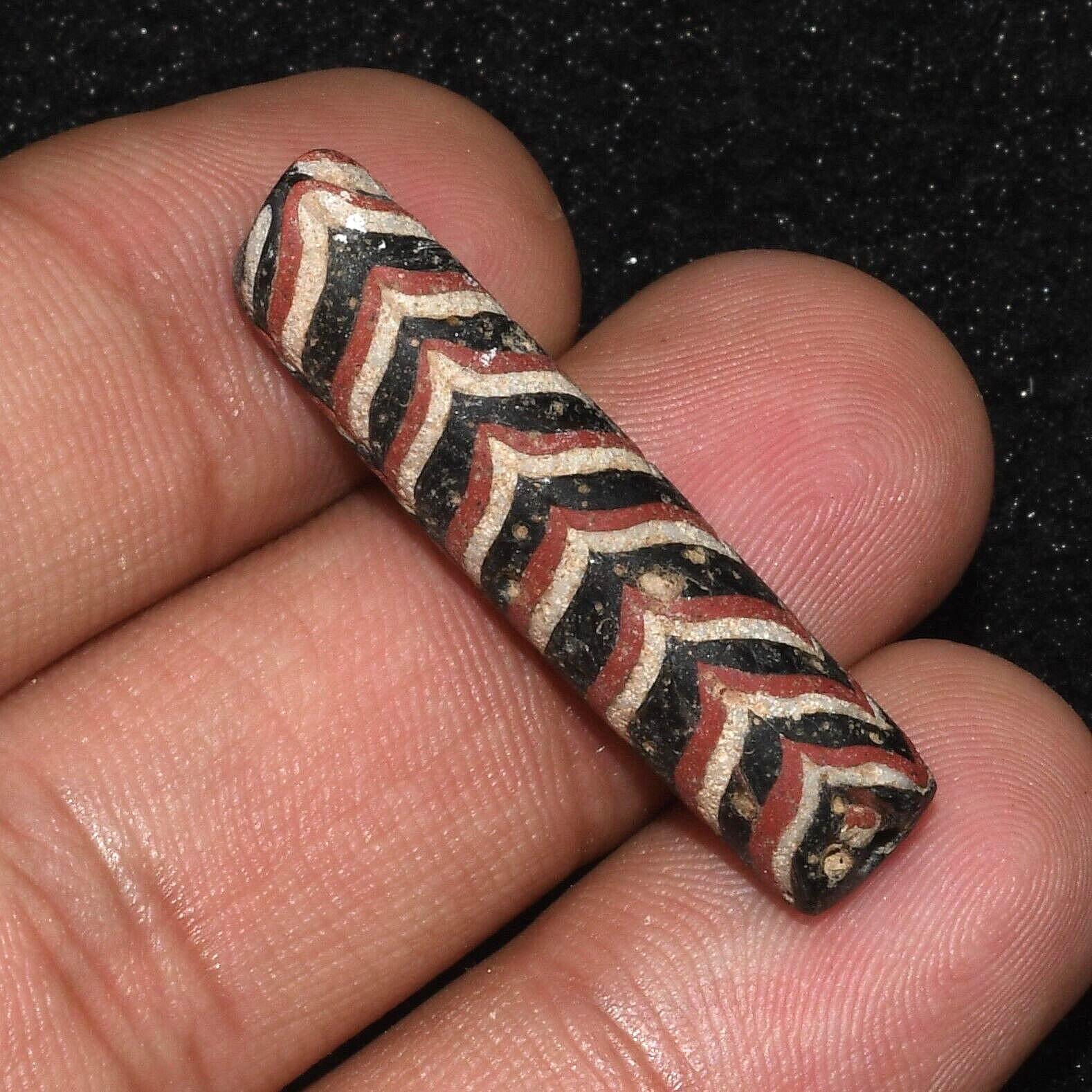 Genuine Ancient Mosaic Gabri Glass Bead with Multiple Stripes in Good Condition