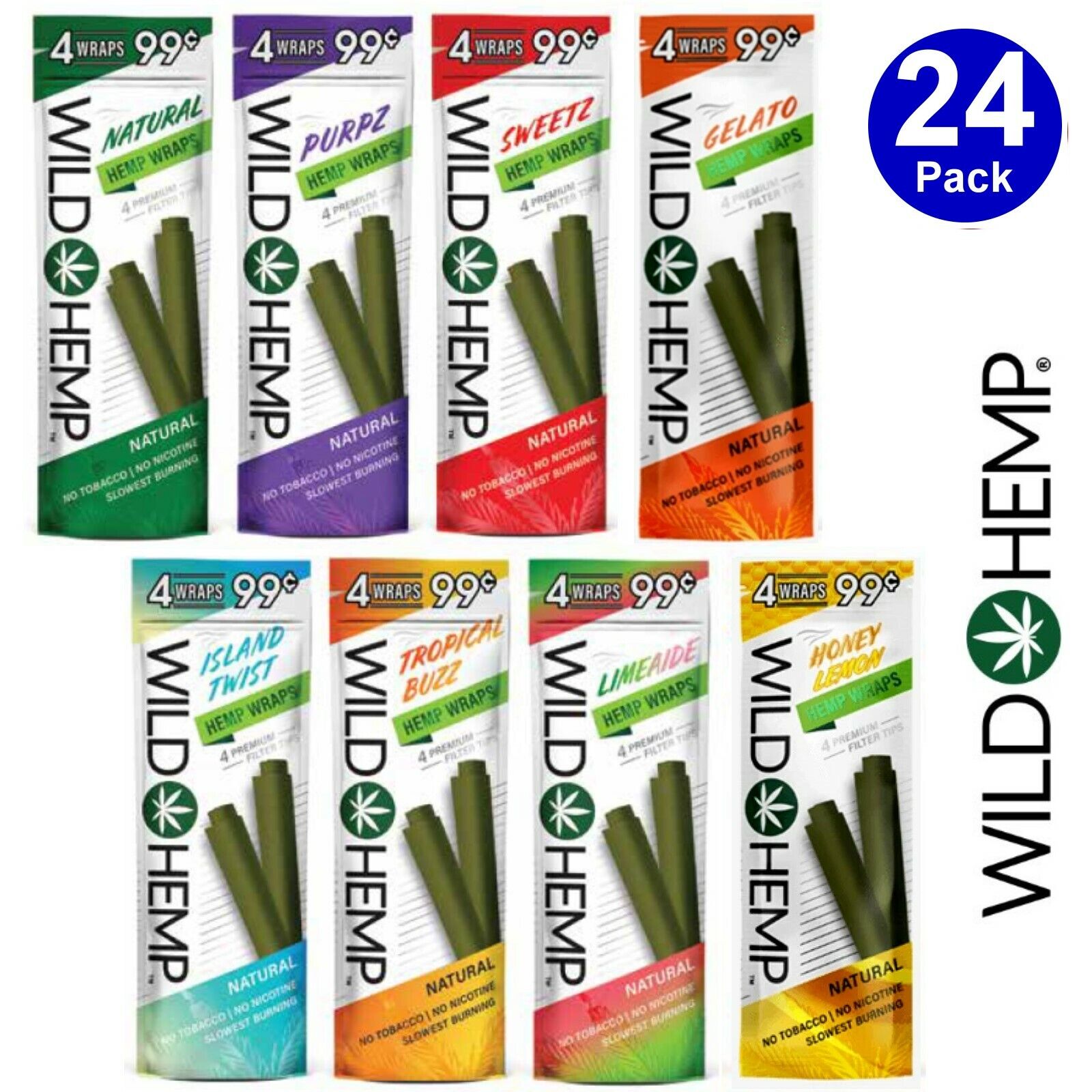 Wild H. Organic Wrap Variety Pack 24 Pouches, 4 Per Pouch - 96 Wraps Total