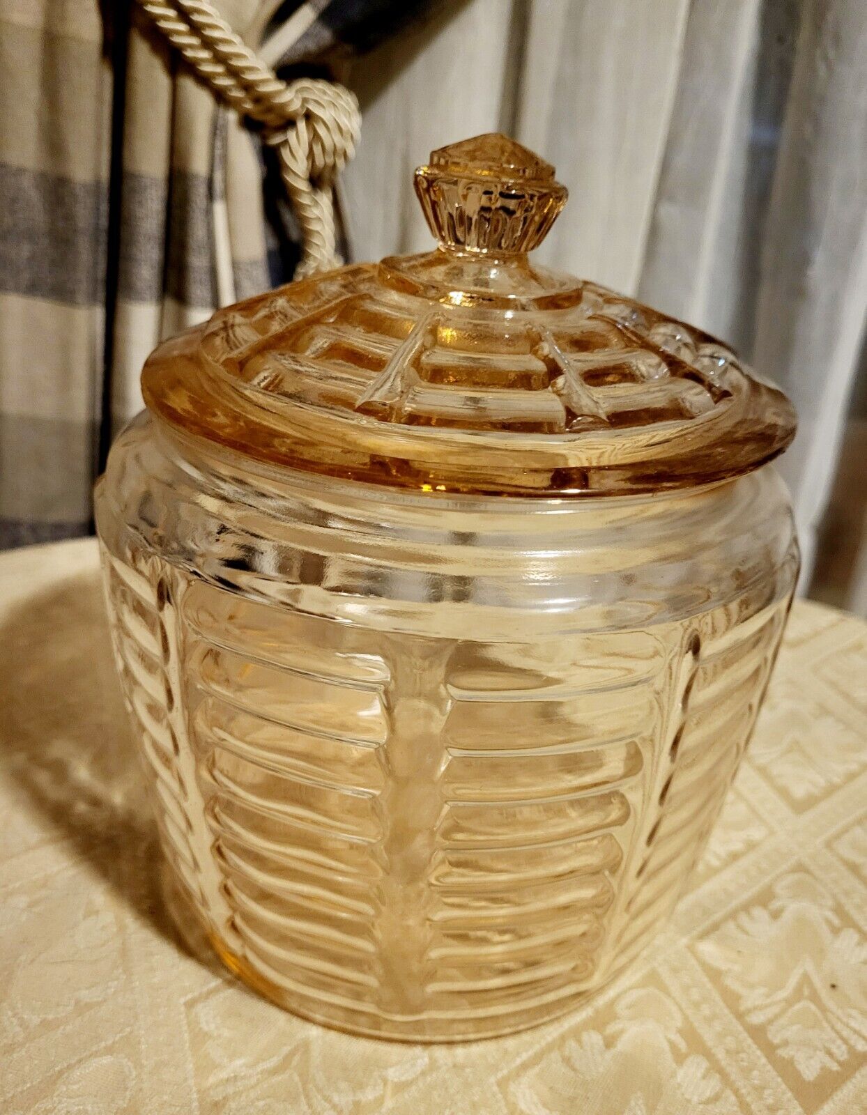 Anchor Hocking Pink Depression Ribbed Glass Cookie or Biscuit Jar/Canister