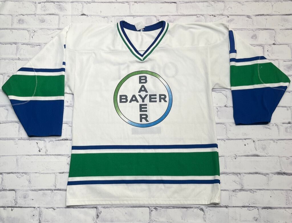 Bayer Hockey Jersey Men's White Vintage Drug Rep Promotion Merchandise Asprin