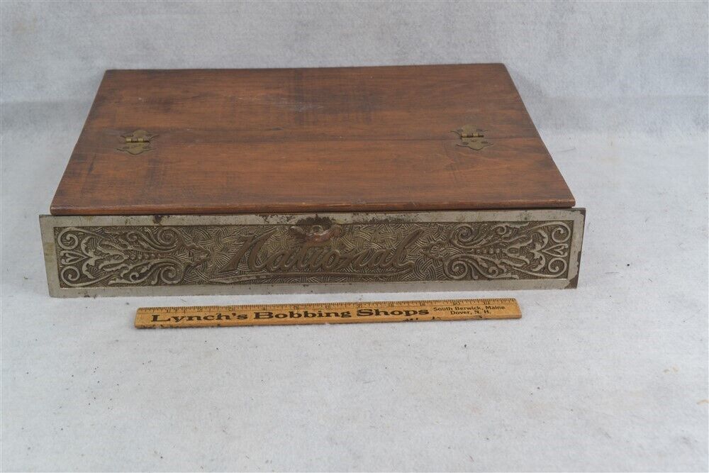 antique National cash register draw/lift top 13x17x3 wood metal original 1800s 