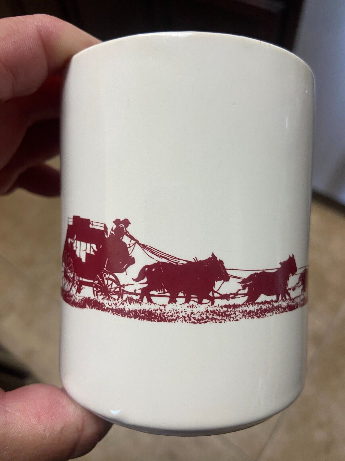 Vintage 1970s Wells Fargo Bank Stagecoach Western Ceramic Coffee Mug MINTY
