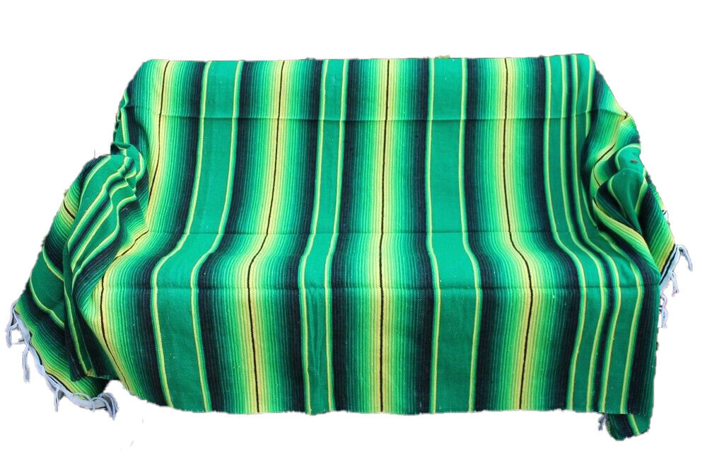 Green Sarape Serape Mexican Blanket Saltillo Southwestern 5\' x 7\' Yoga Throw