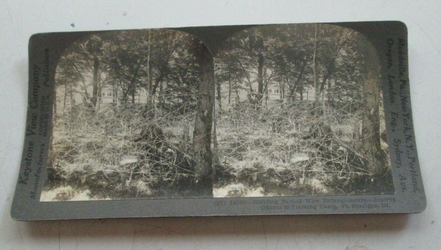 Building Fort Sheridan, Ill. WWI Keystone Stereoview 18360 Barbed Wire Entangled