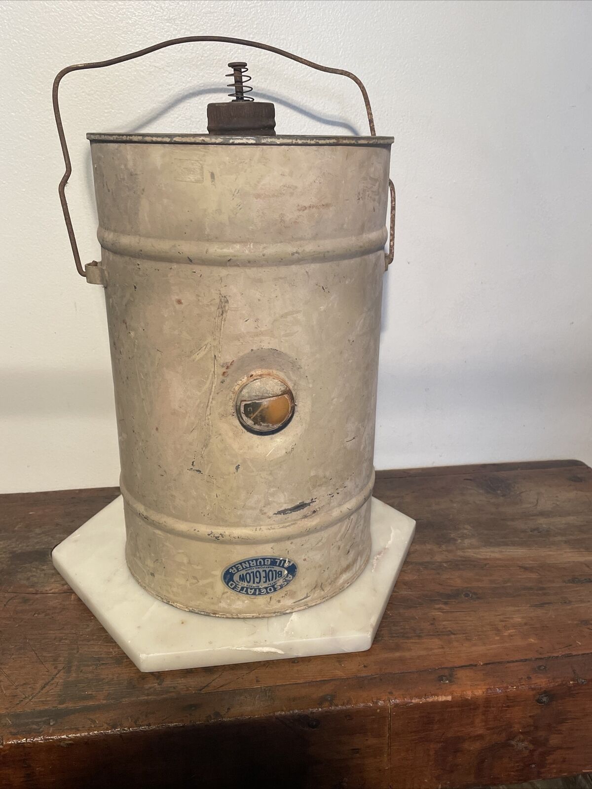 Rare Early Blue Glow Oil Burner Fuel Can For Re-filling Oil Lamps