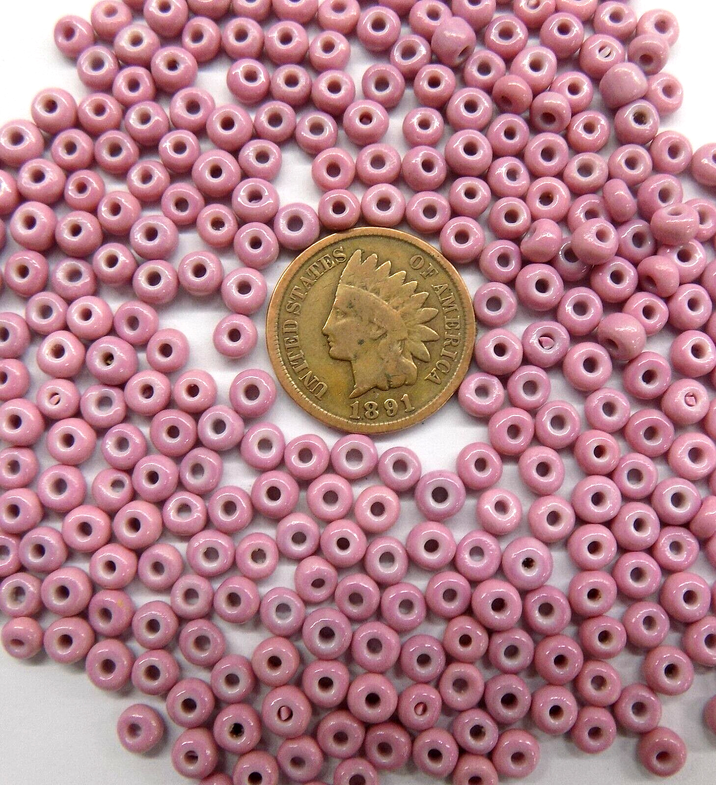 1/4# Pound RARE 6/0 Cheyenne Pink White Heart Venetian African Trade Beads #407