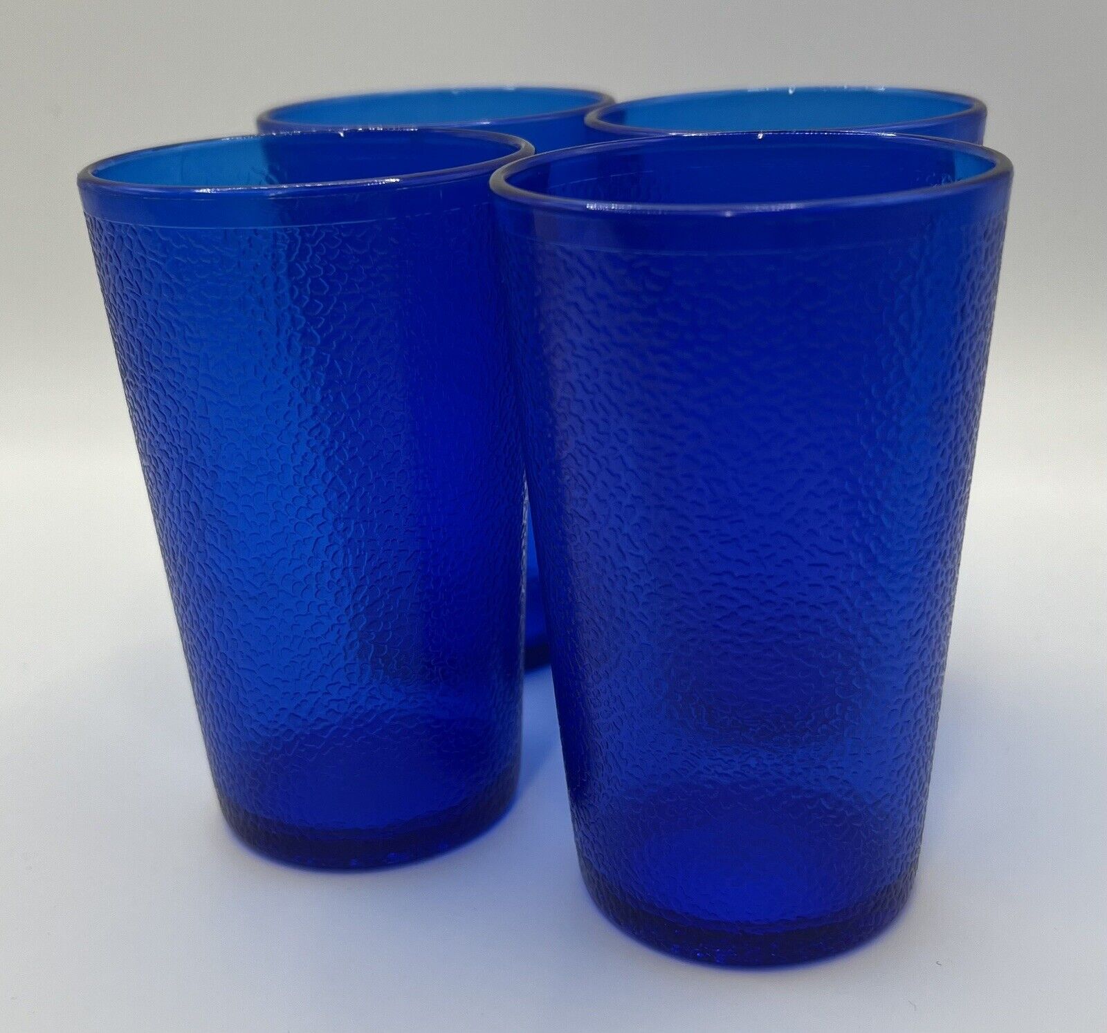 Lot Of 4 Vintage Texan Plastics Textured Blue Small Stackable 6OZ  Juice Glasses