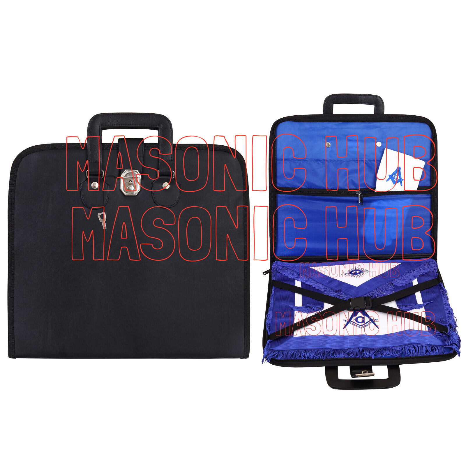 Masonic Regalia Black Faux Leather Masonic Apron Soft Case with Handle [BLACK]