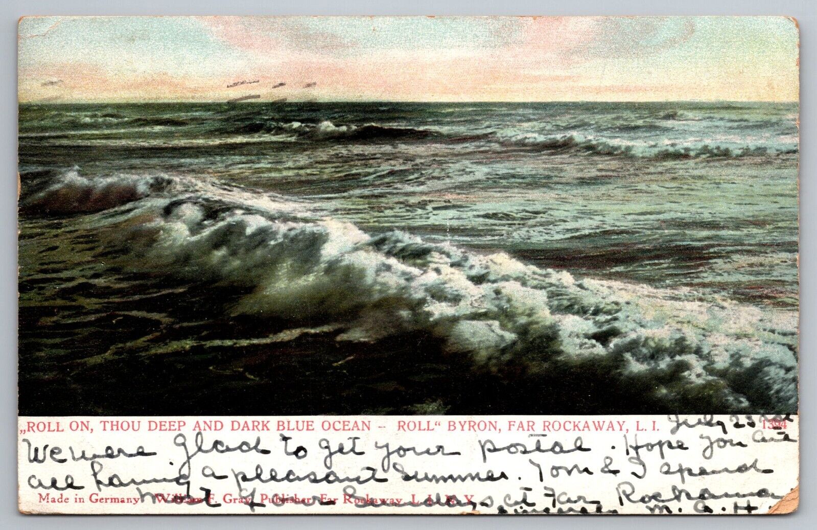 white noise type postcard featuring soothing ocean waves and poetry Long Island
