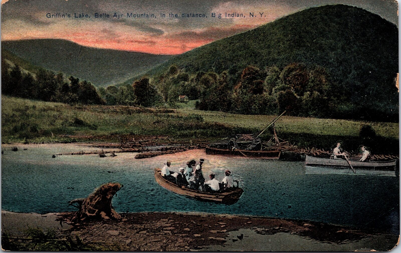 VINTAGE POSTCARD SCENE AT GRIFFIN\'S LAKE BELLE AYR MOUNTAIN BIG INDIAN N.Y. RARE