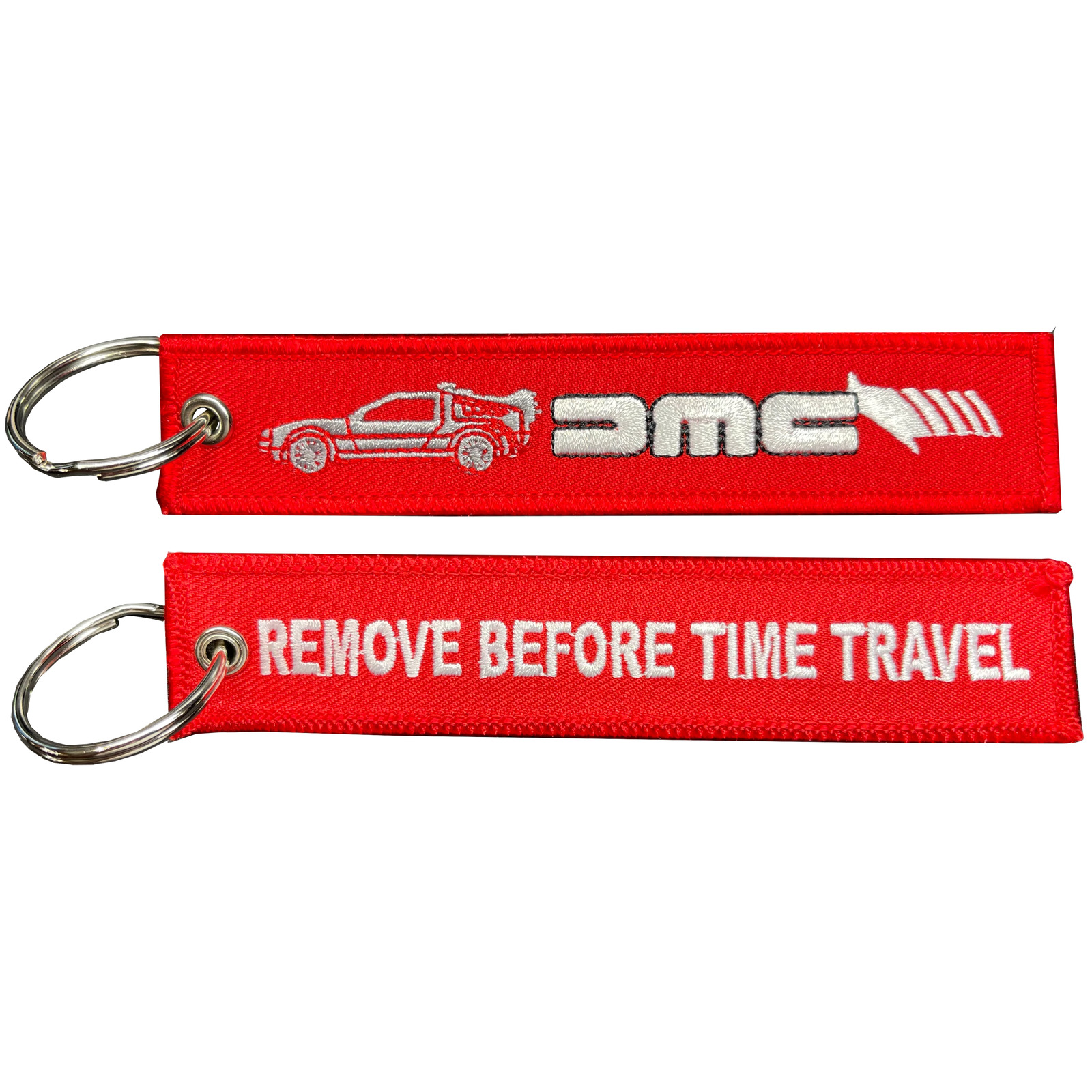 BL5-008 Remove Before Time Travel Keychain or Luggage Tag or zipper pull Back to