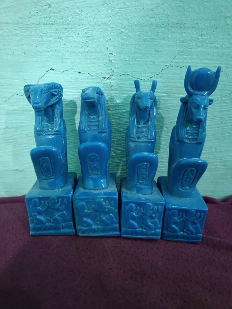 Rare Set of Four Ancient Egyptian Deities God Anubis, Hathor, Khnum and Sobek BC